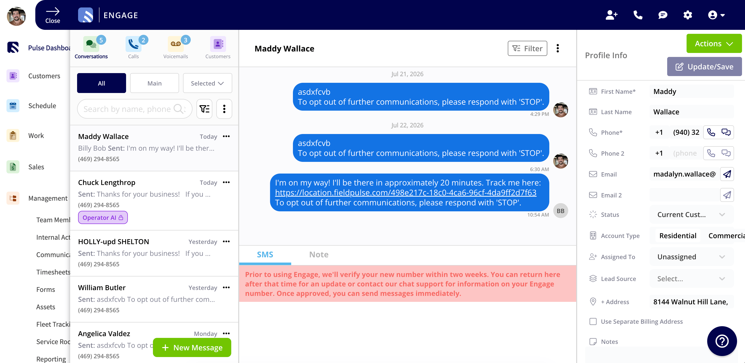 An Engage conversation with a customer that has an email address listed