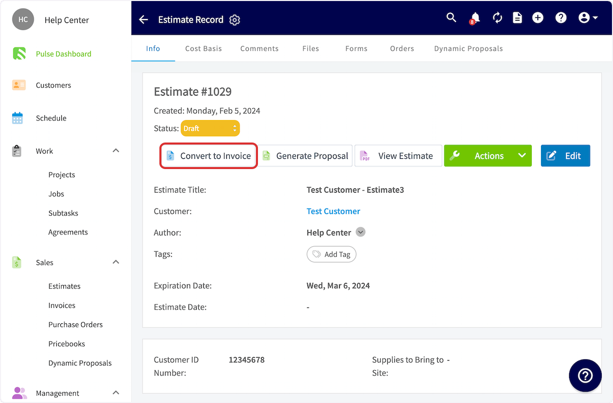 Click on Convert to Invoice