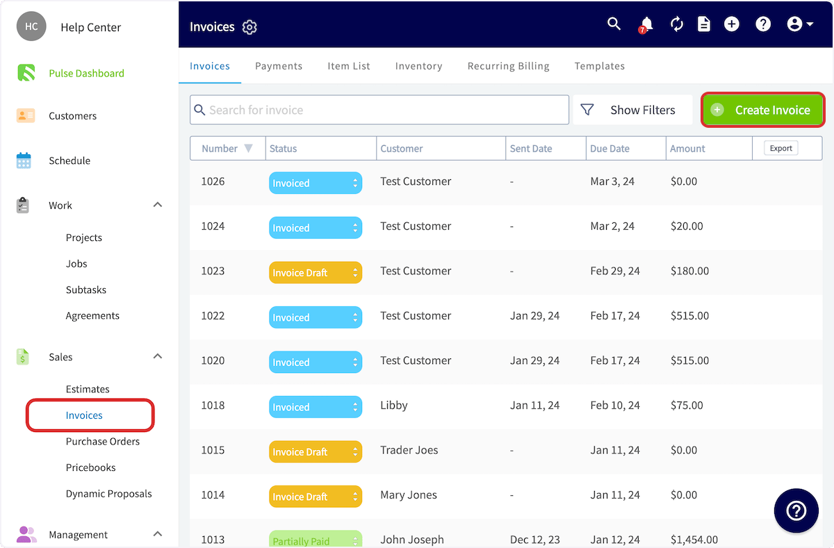 Click on Create Invoice
