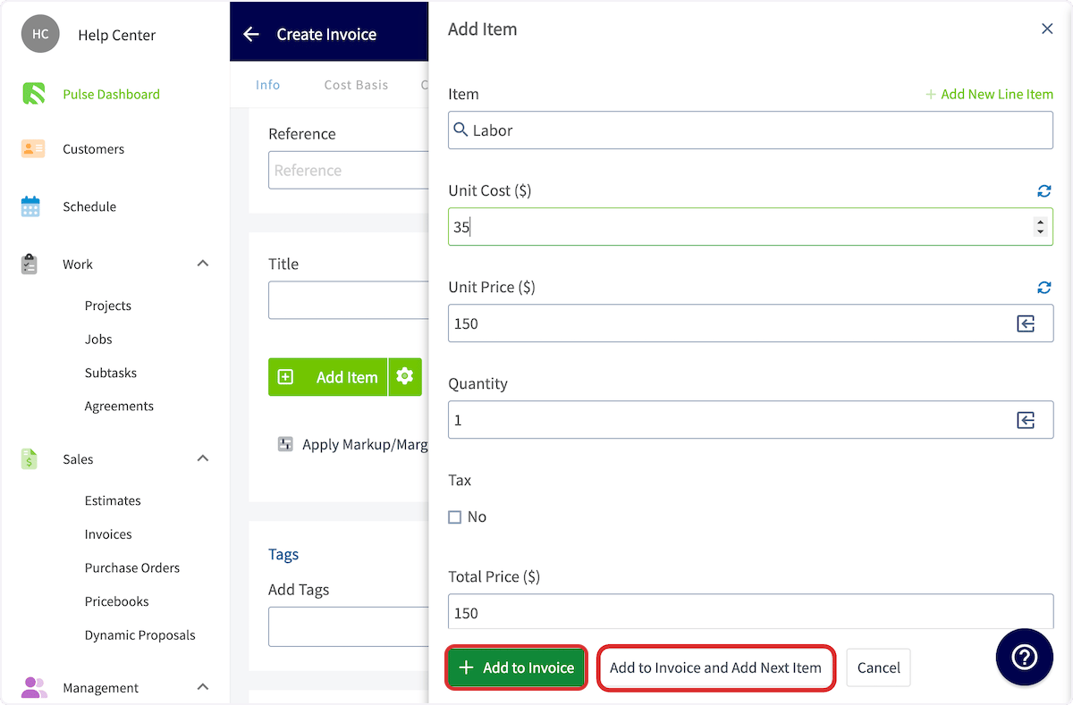 Click on Add to Invoice