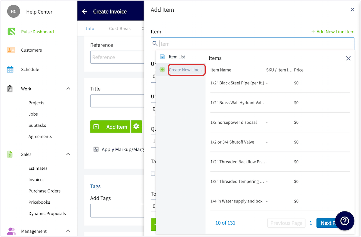 Click on Create New Line Item