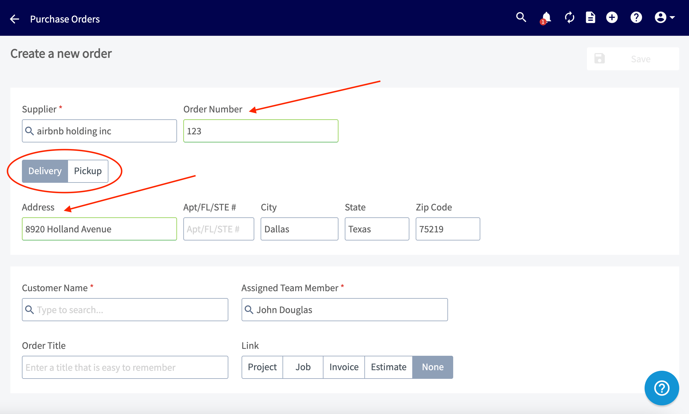 Create New Supplier fields for name and email on a purchase order