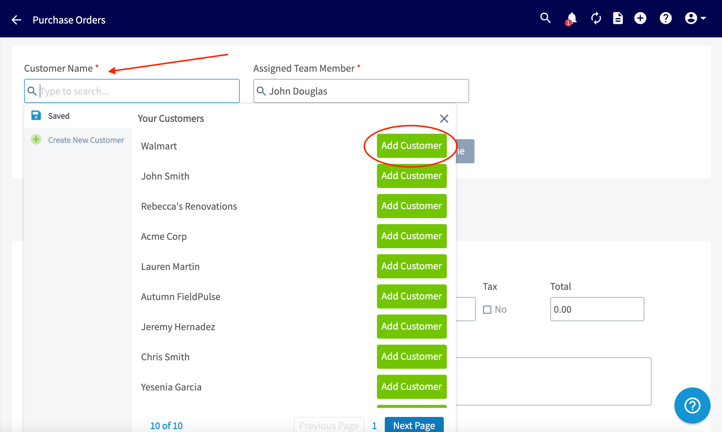 Vendor order number and pick-up or delivery address fields