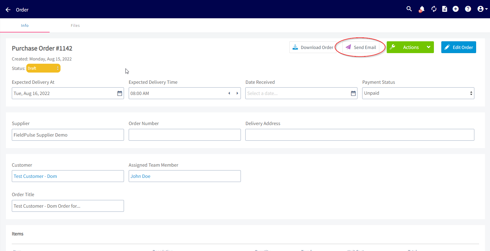 Subtotal, total, and tax rate with the Save button