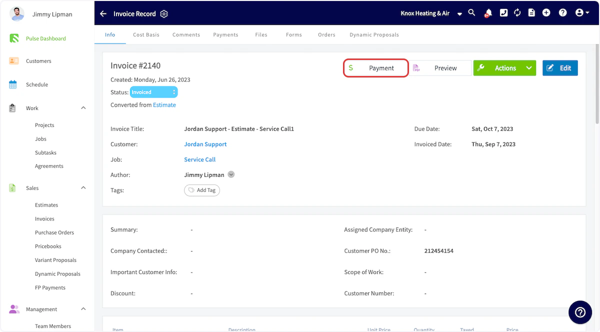 Click on Payment