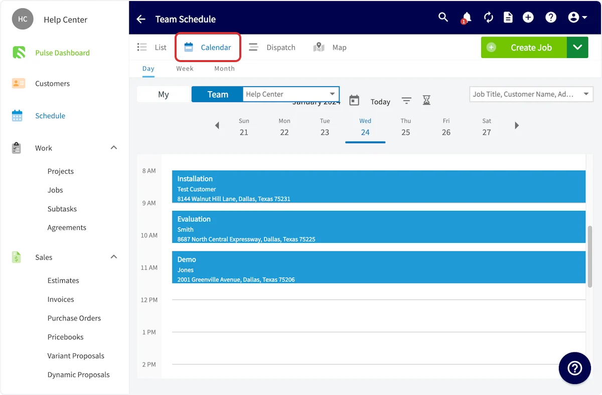 Click on Calendar