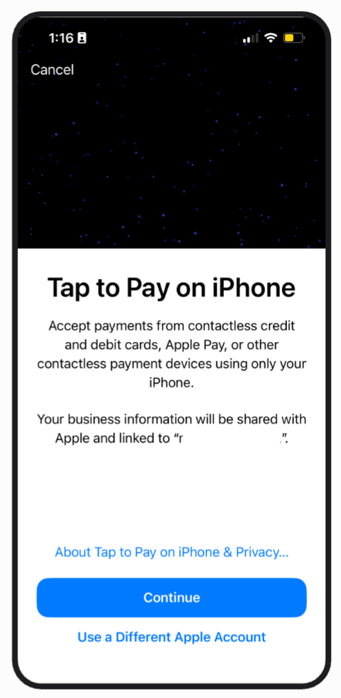 Apple's Tap to Pay on iPhone terms and conditions screen
