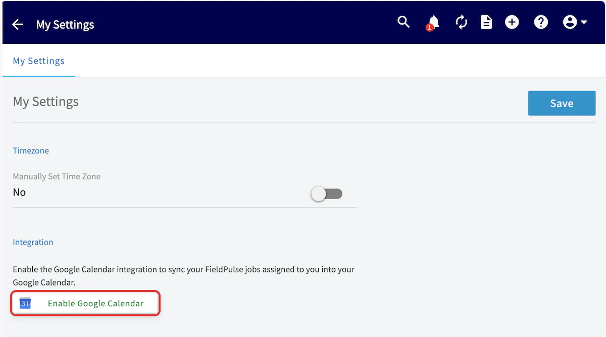 Click on Enable Google Calendar