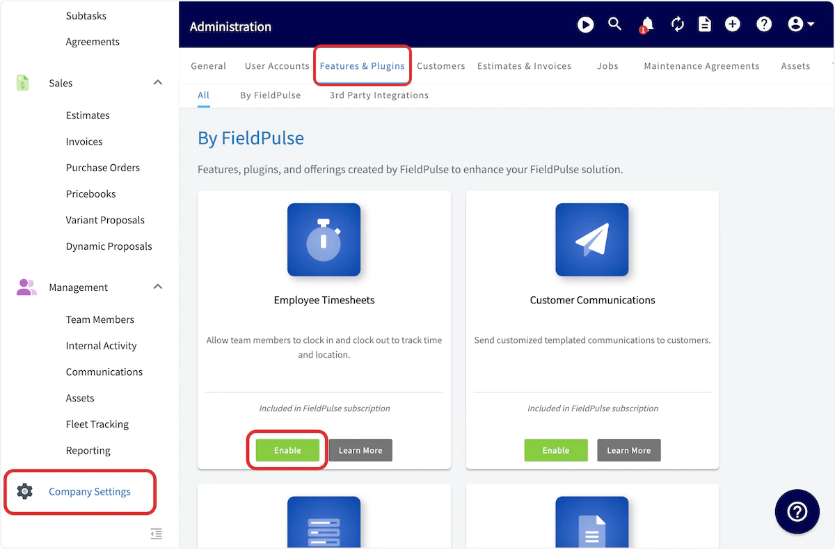 Click on Features & Plugins