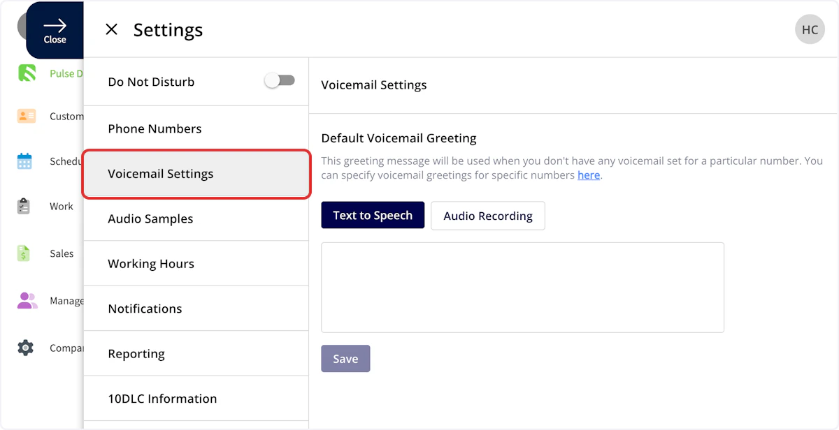 Click on Voicemail Settings