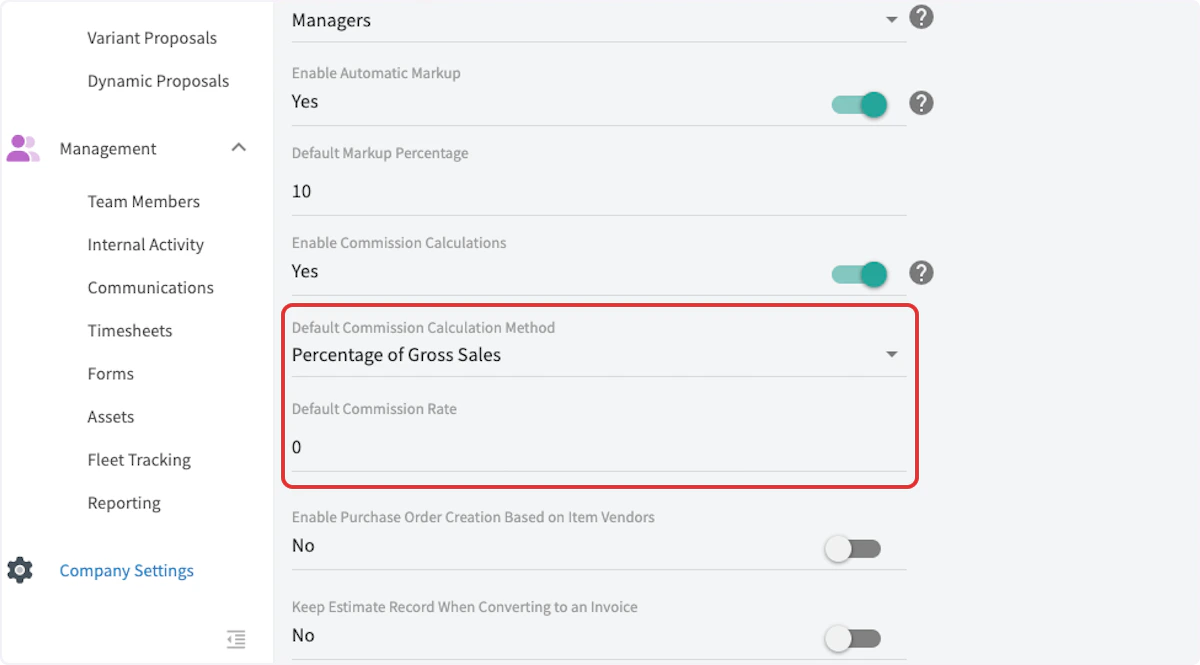 Click on Default Commission Rate