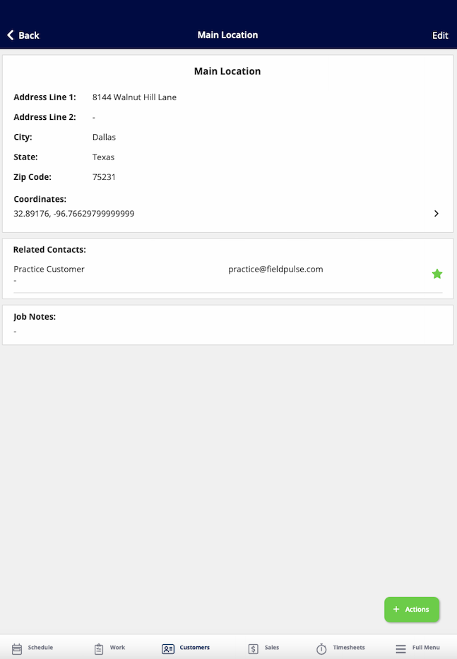 Customer form on mobile with GPS coordinates entered in Address Line 1