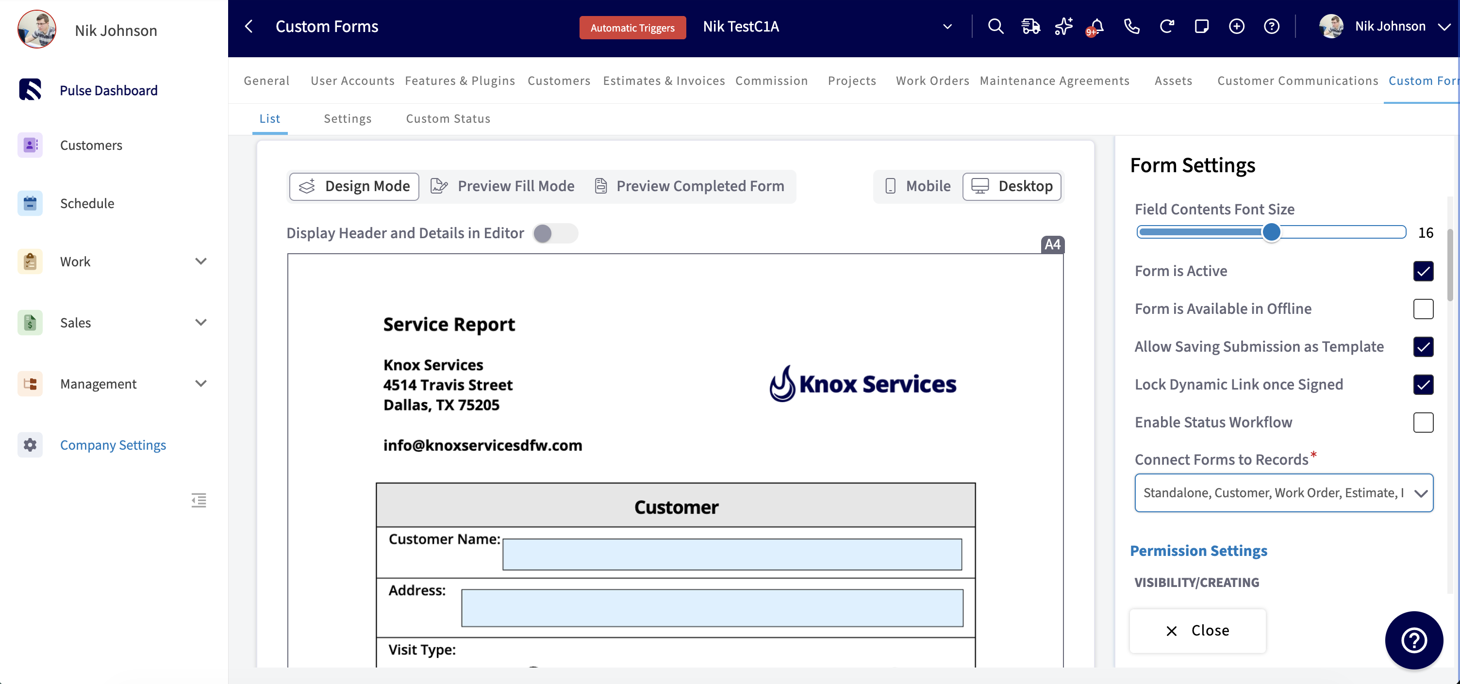 Custom Form Settings - FieldPulse Docs