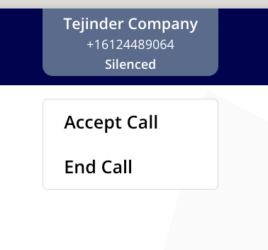 Silencing an incoming Engage call by clicking the arrow on the call pop-up