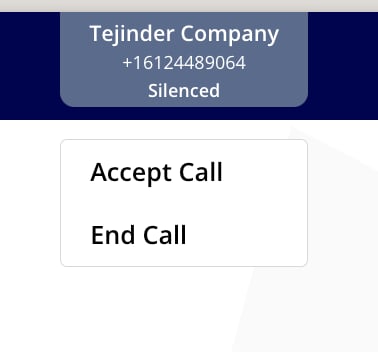 Silencing an incoming Engage call by clicking the arrow on the call pop-up