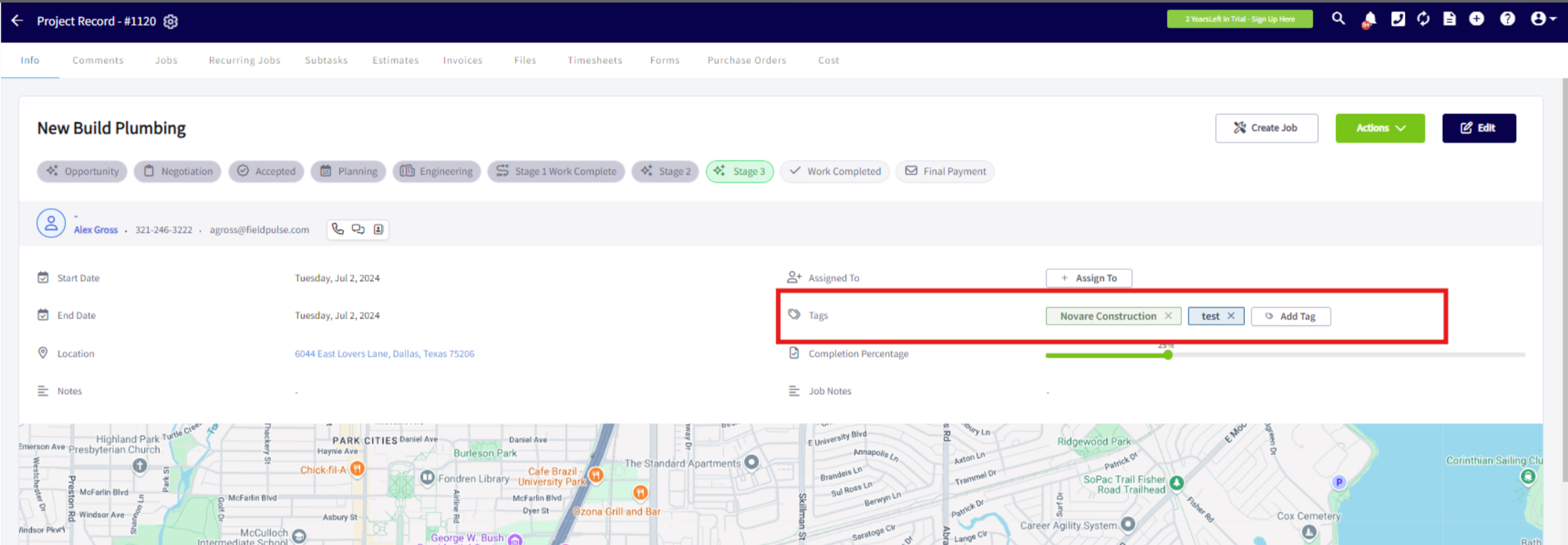 Project tags such as Urgent and Commercial applied to a project