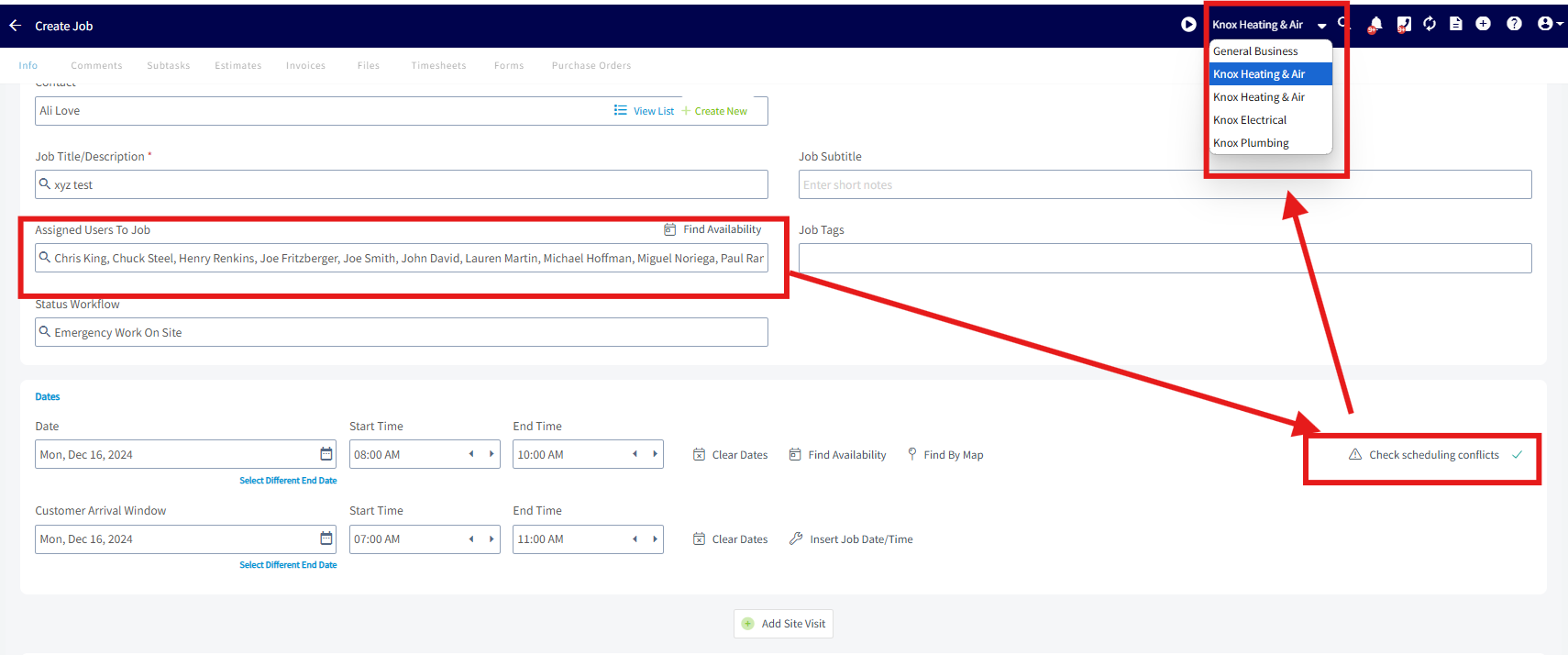 Schedule conflict check across linked multi-business companies