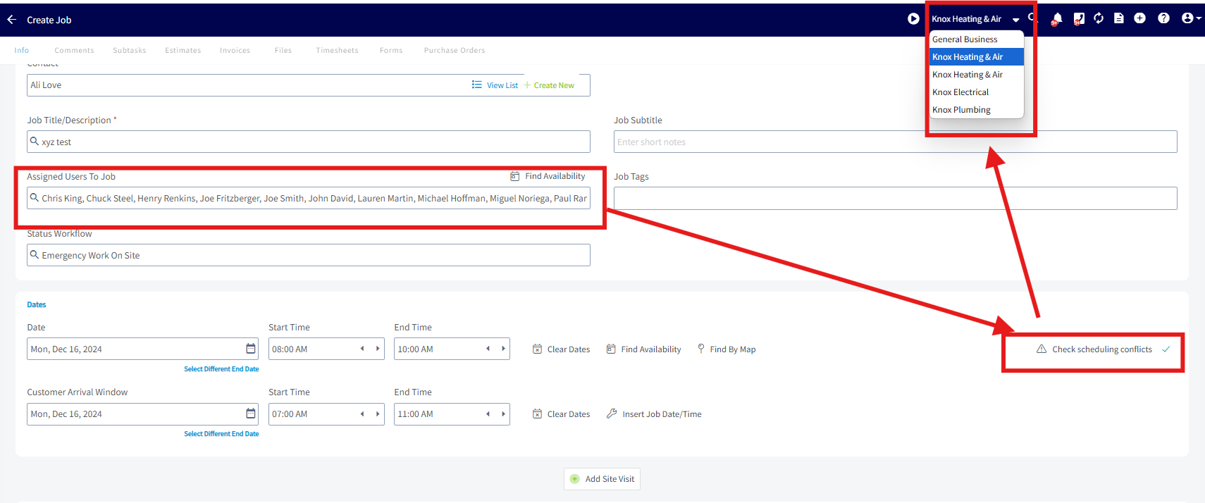 Schedule conflict check across linked multi-business companies
