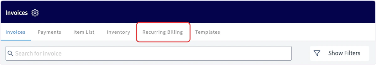 Click on Recurring Billing