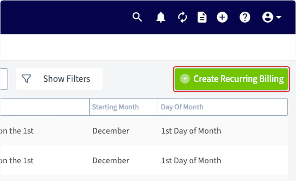 Click on Create Recurring Billing