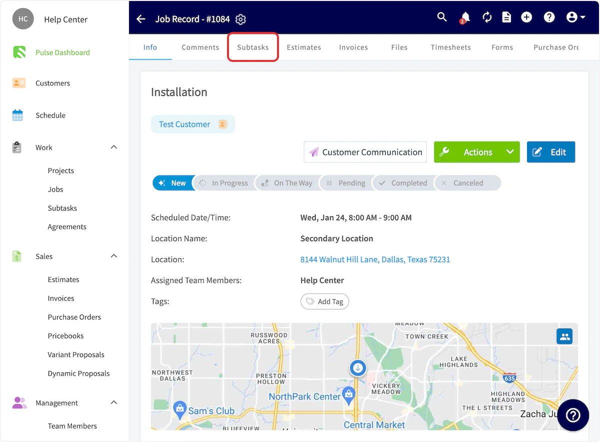 Click on Subtasks