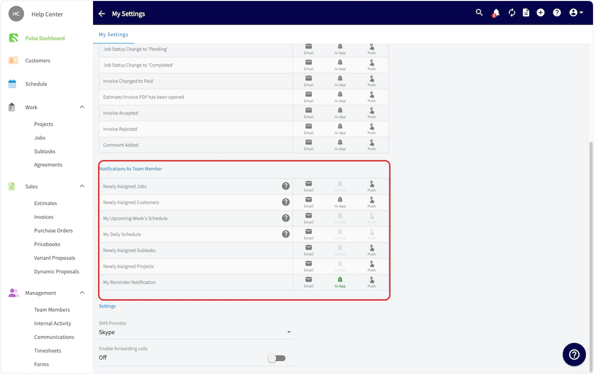 Click on Notifications As Team Member
