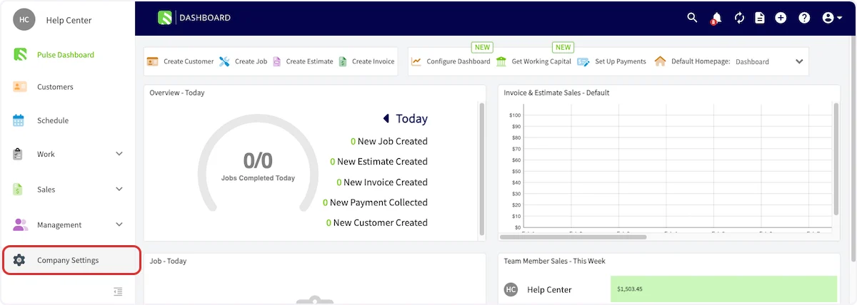Click on Company Settings