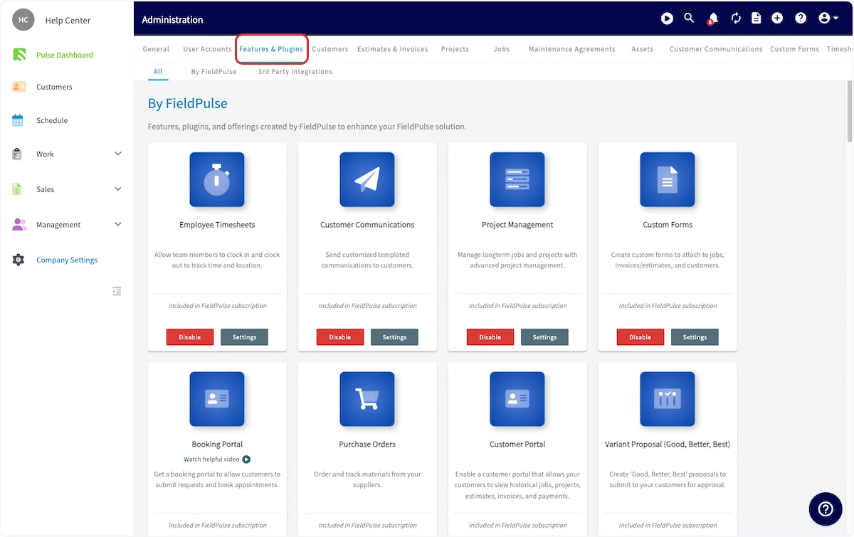 Click on Features & Plugins