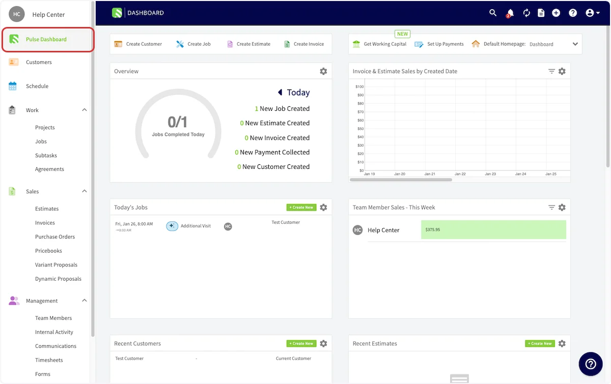 Click on Pulse Dashboard