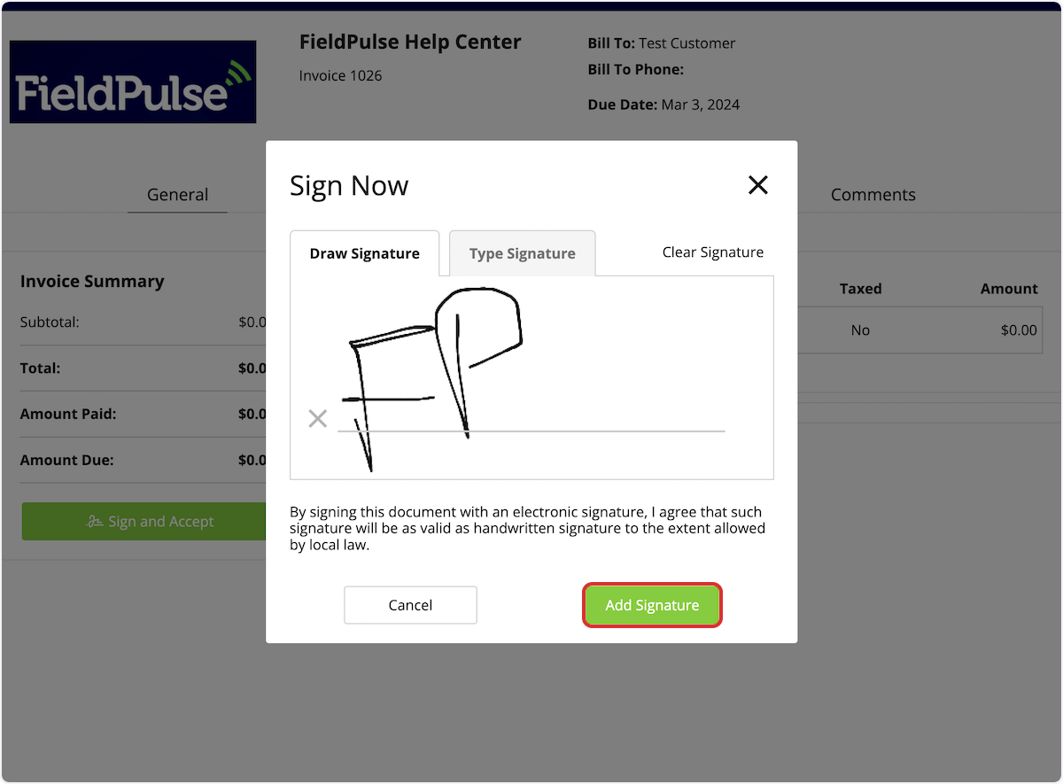 Click on Add Signature