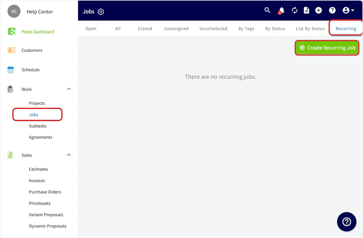 Click on Create Recurring Job