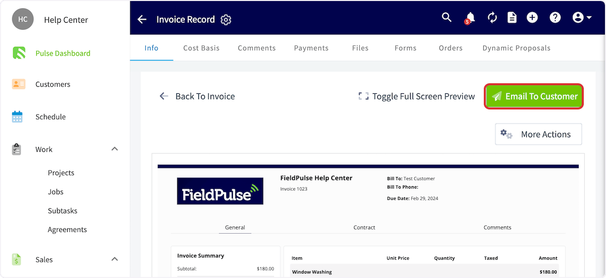 Click on Email To Customer