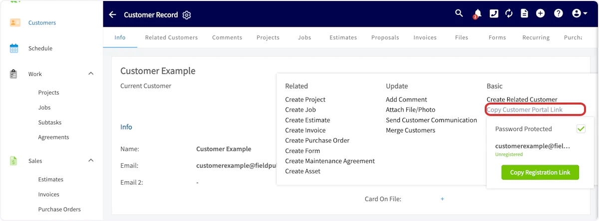 Click on Copy Customer Portal Link