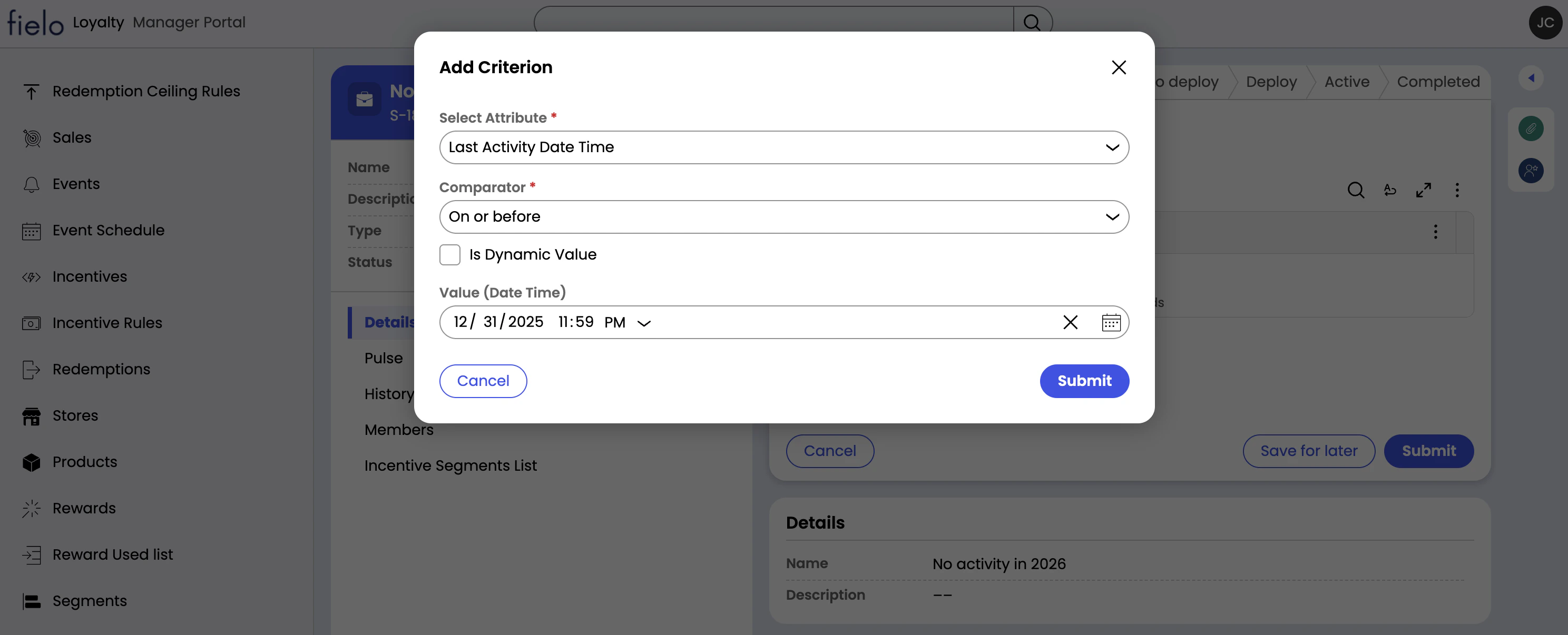 Segment Define Criteria