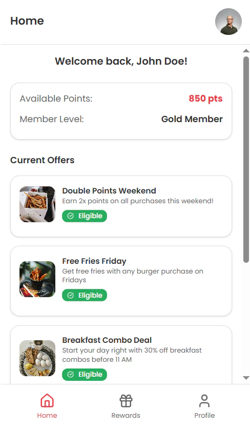 Mobile App Home Member Overview And Incentives List