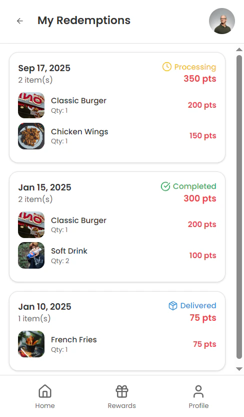 Mobile App My Redemptions