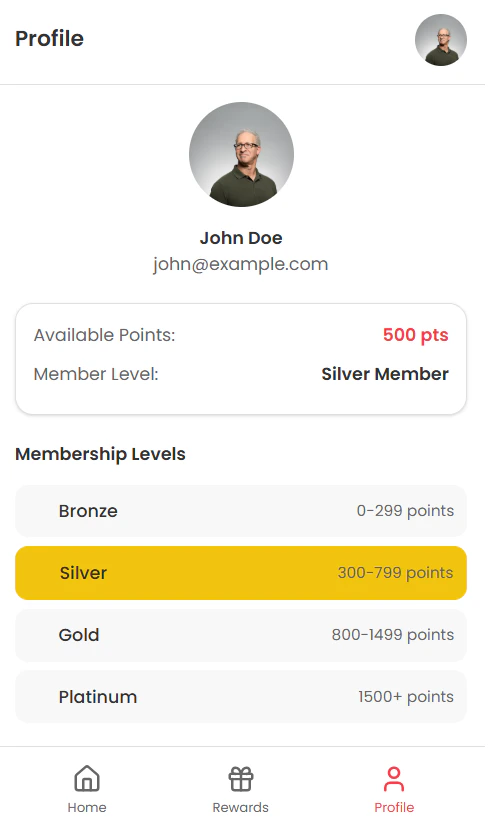 Mobile App Profile And Membership Levels