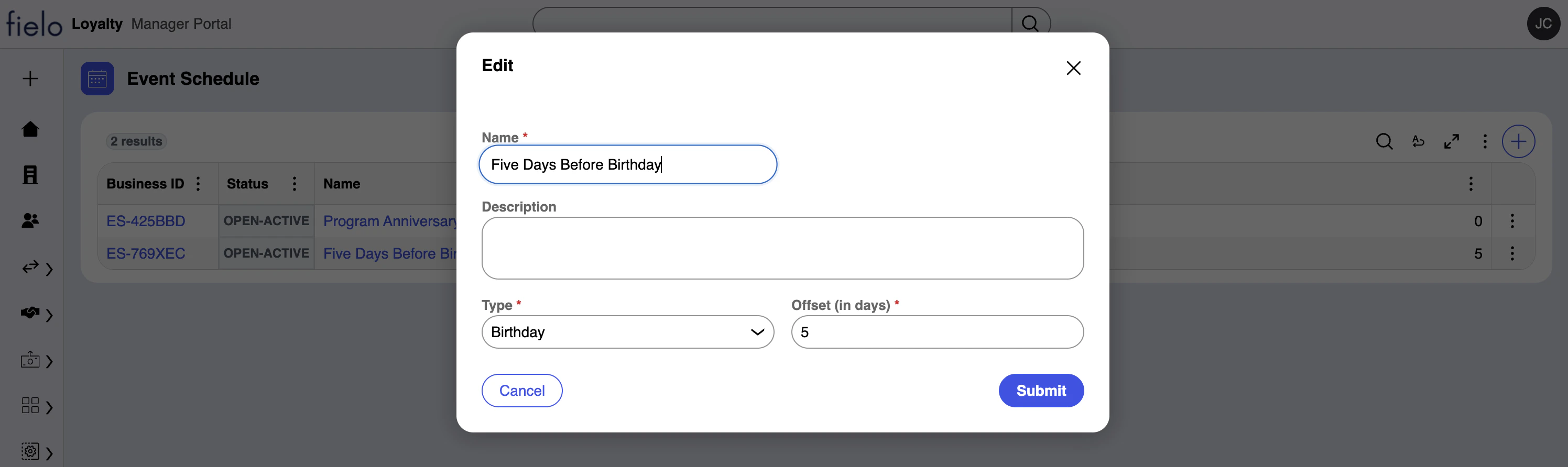 Event Schedule Birthday
