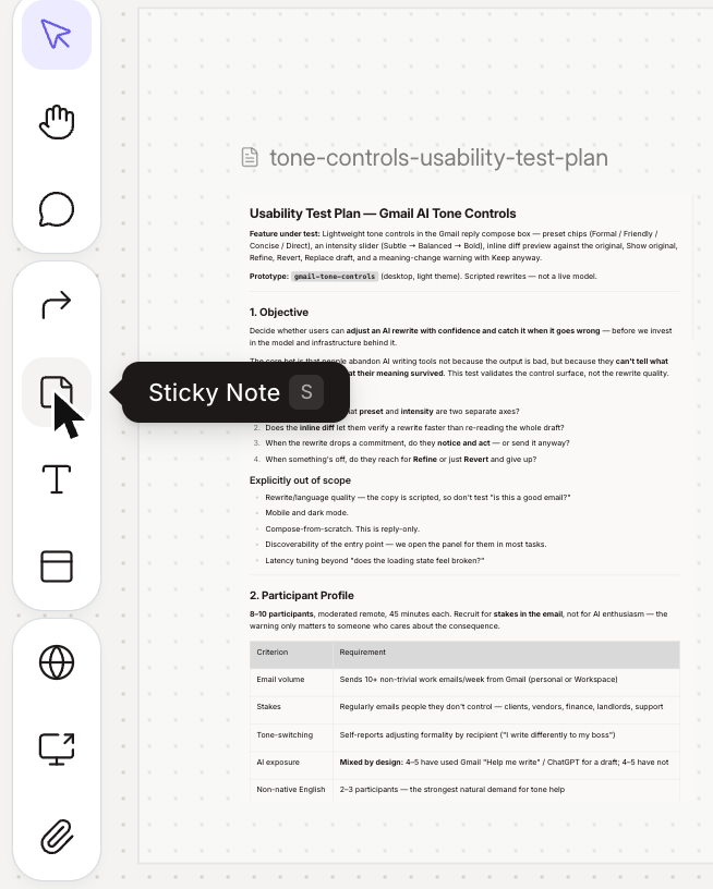 The Sticky Note tool in the canvas toolbar