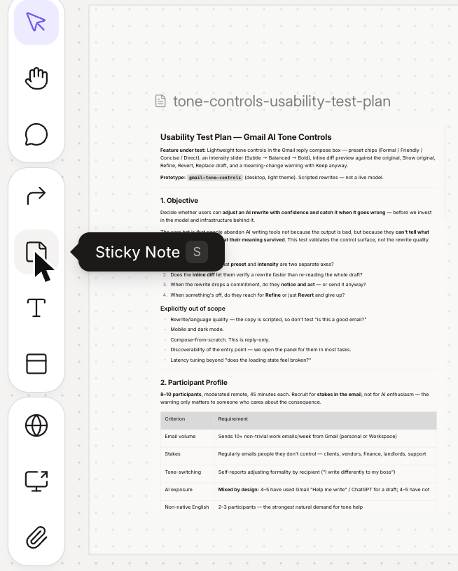 The Sticky Note tool in the canvas toolbar