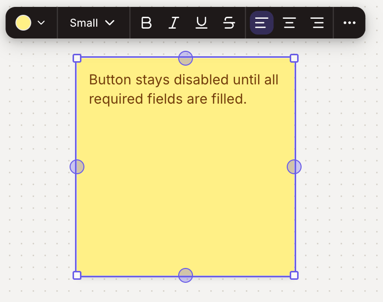 A sticky note on the canvas with its formatting toolbar