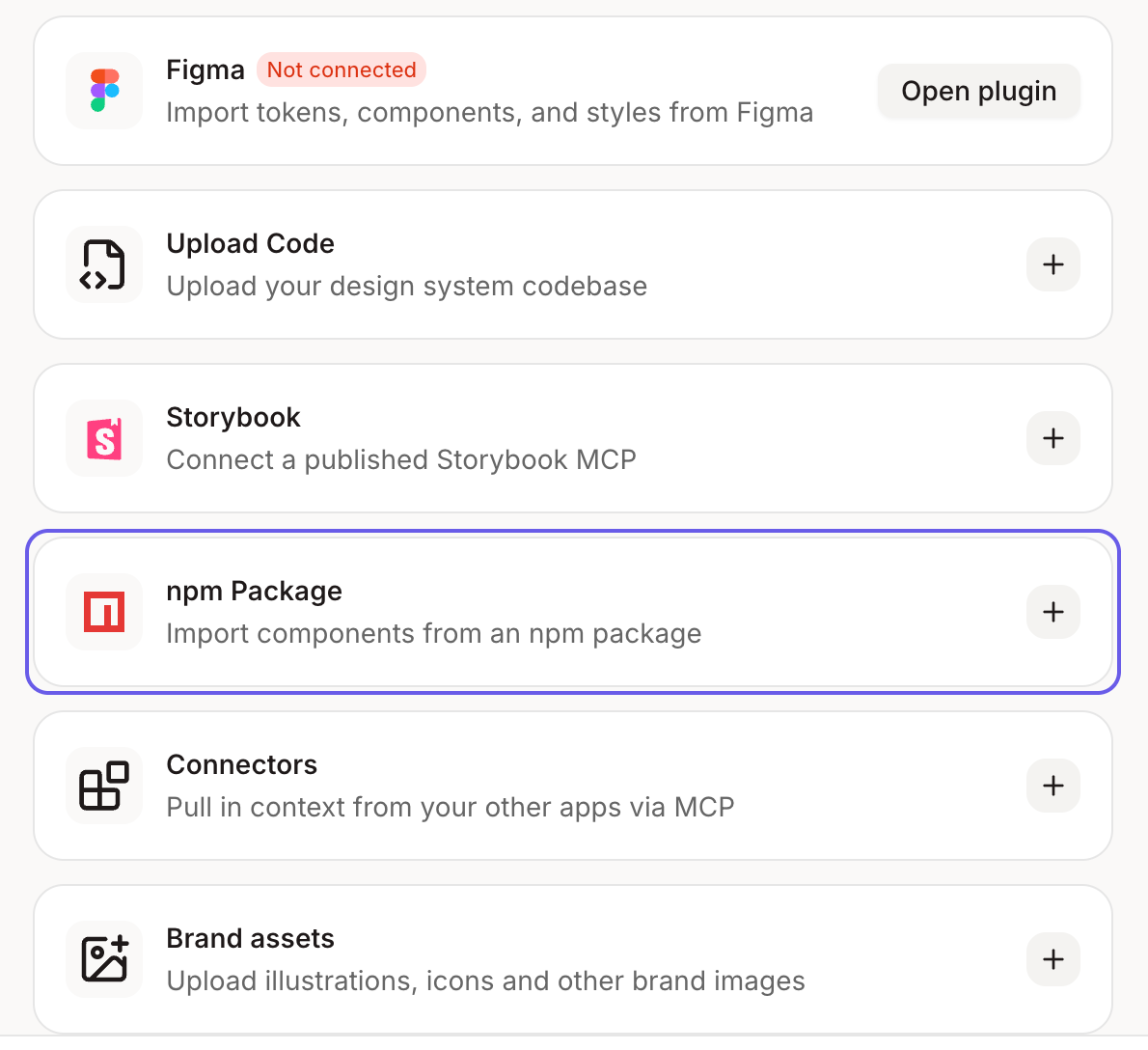 Sources list with npm Package selected