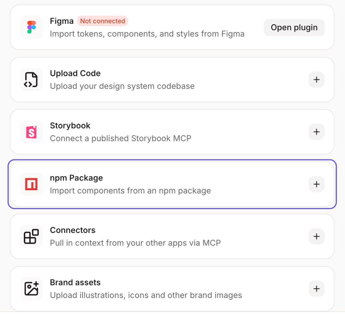 Sources list with npm Package selected