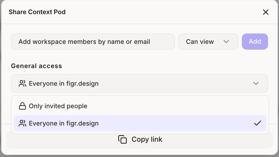 General access set to everyone in the workspace