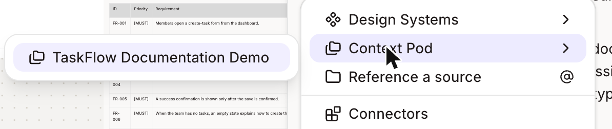 Context Pod picker listing the pods you can switch to