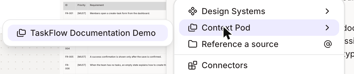 Context Pod picker listing the pods you can switch to