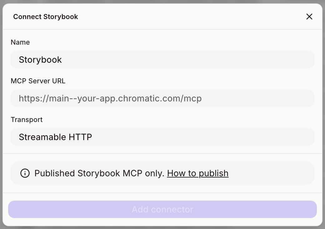 Connect Storybook dialog with the server URL field