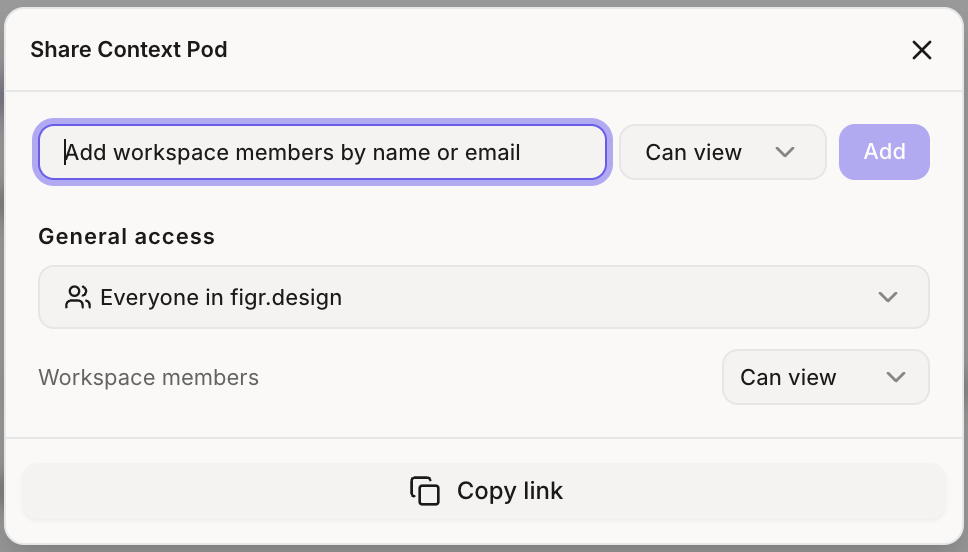 Share Context Pod dialog with access options