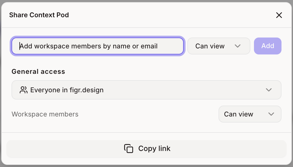 Share Context Pod dialog with access options