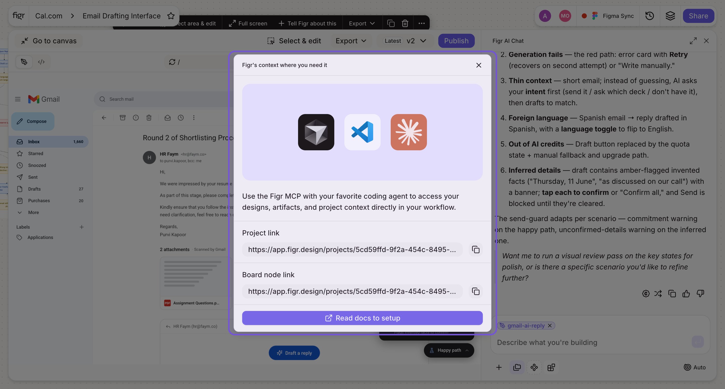 Use MCP Server The Use MCP Server dialog with VS Code and Cursor options and copy buttons for Project link and Board node link